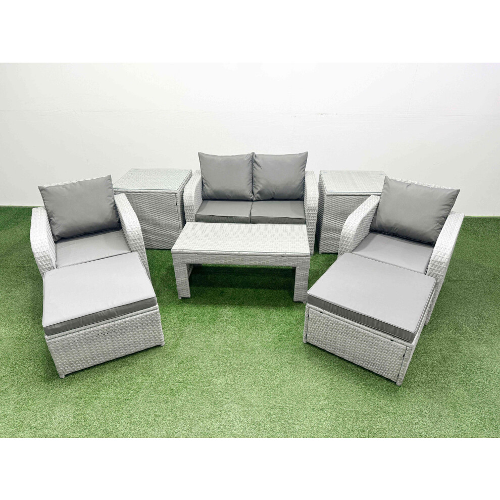 Fimous Unisex Light Grey Pe Wicker Rattan Garden Furniture Set Sofa Set Reclining Adjustable Chair Oblong Coffee Table Seater 2 Big Stools 2 Side Table Size 6 - Image 2