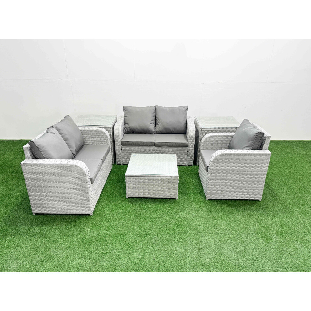 Fimous High Back Poly Rattan Garden Furniture Set with Reclining Chair Loveseat Sofa Indoor Outdoor Patio  Set 2 Side Table