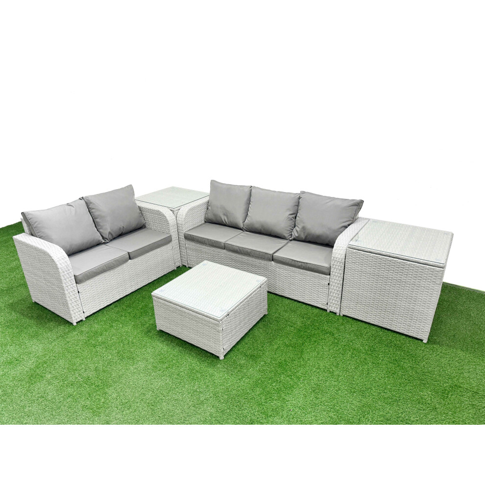 Fimous 5 Seater PE Rattan Wicker Garden Furniture Patio Conservatory Sofa Set with 3 Seater Sofa Love Sofa 2 Side Table