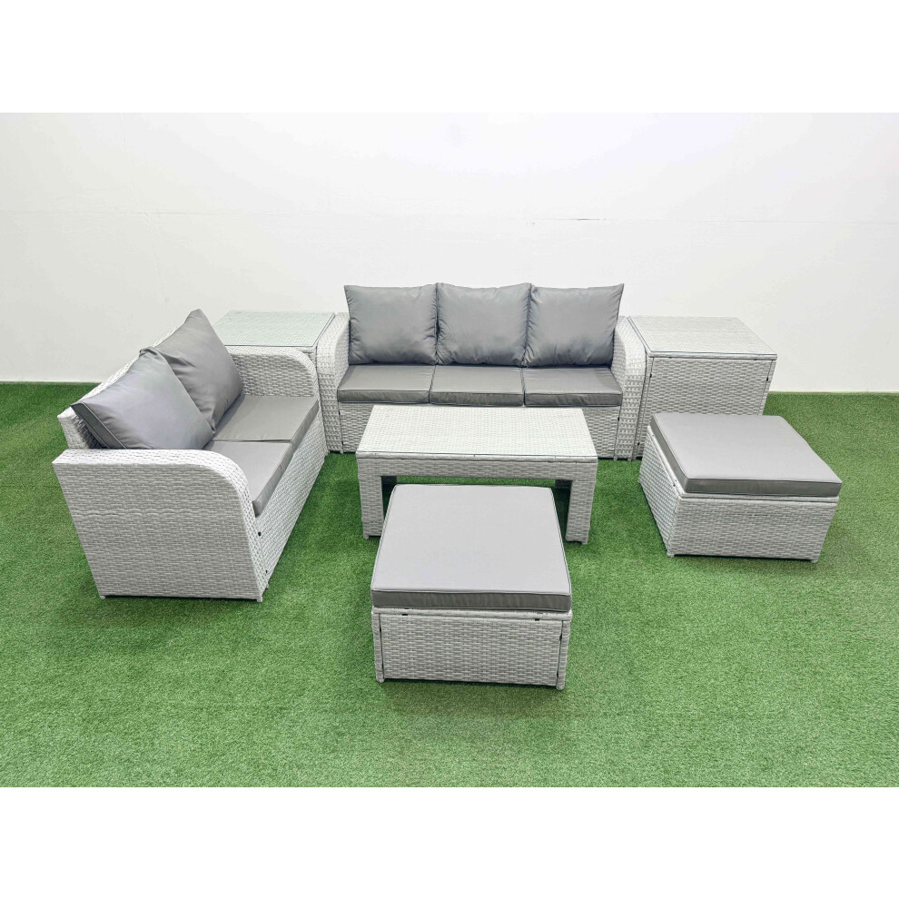 Fimous 7 Seater PE Rattan Wicker Garden Furniture Patio Conservatory Sofa Set with 3 Seater Sofa Love Sofa 2 Big Footstool 2 Side Table