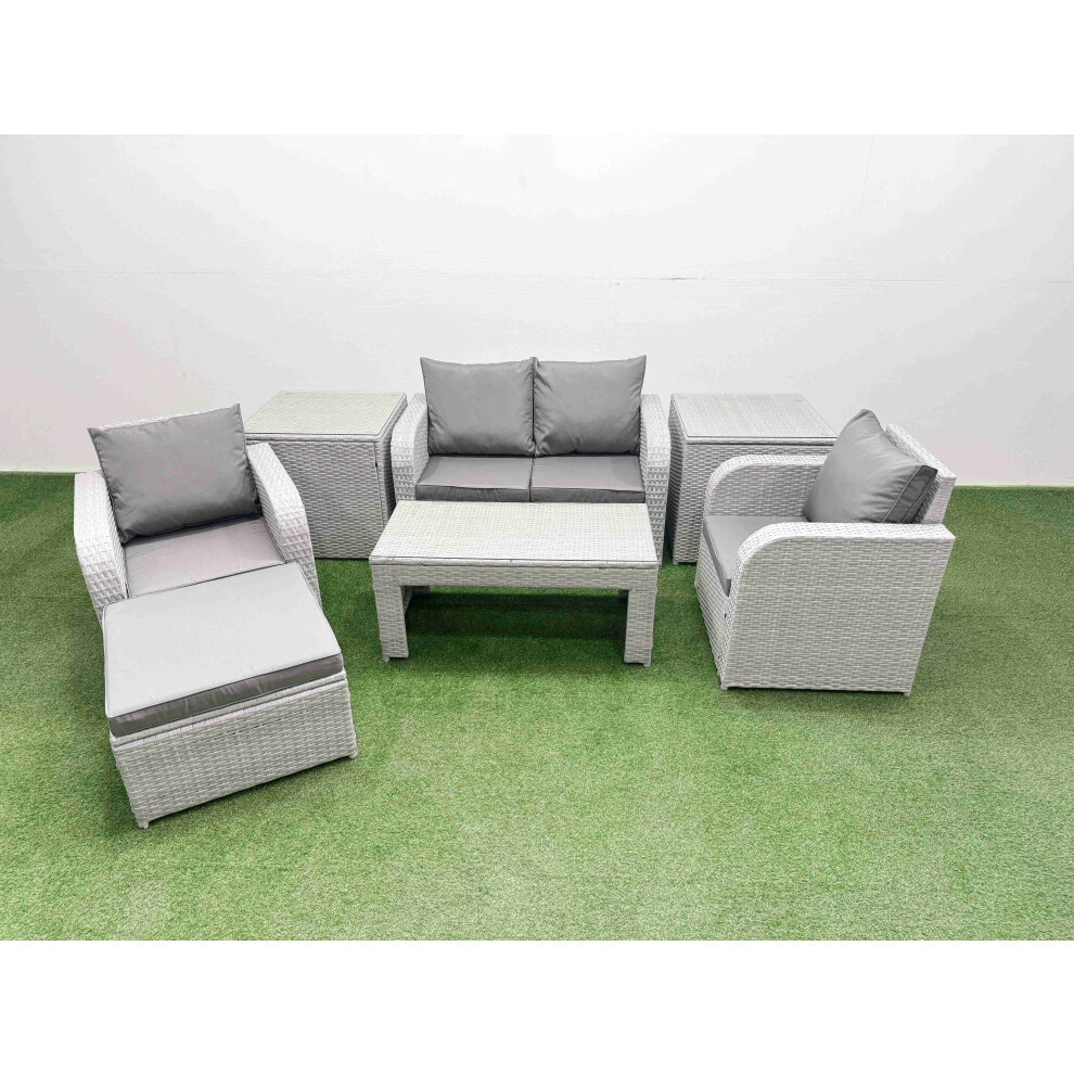 Fimous Light Grey PE Wicker Rattan Garden Furniture Set Sofa Set Reclining Adjustable Chair  5 Seater With Footstool 2 Side Table