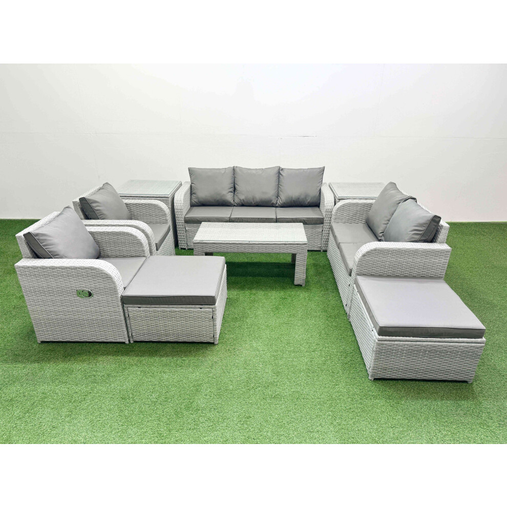 Fimous Pe Rattan Garden Furniture Set Adjustable Chair Sofa Double Love Seat 2 Seater Sofa Lounge Set 2 Big Footstool 2 Side Table