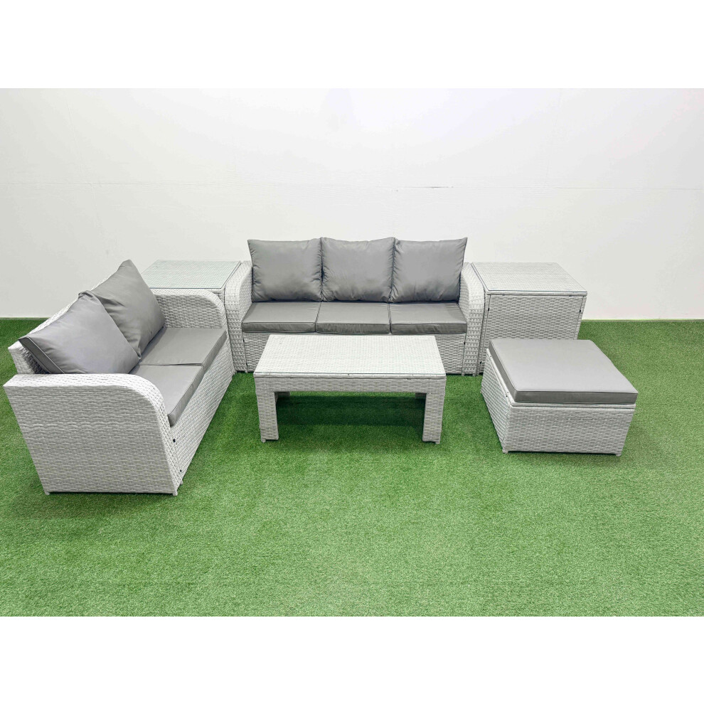 Fimous 6 Seater PE Rattan Wicker Garden Furniture Patio Conservatory Sofa Set with 3 Seater Sofa Love Sofa Big Footstool 2 Side Table