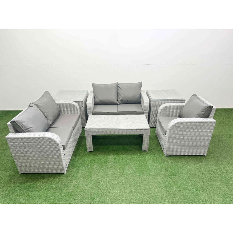 Fimous High Back Poly Rattan Garden Furniture Set with Reclining Chair Loveseat Sofa Indoor Outdoor Patio  Set 2 Side Table