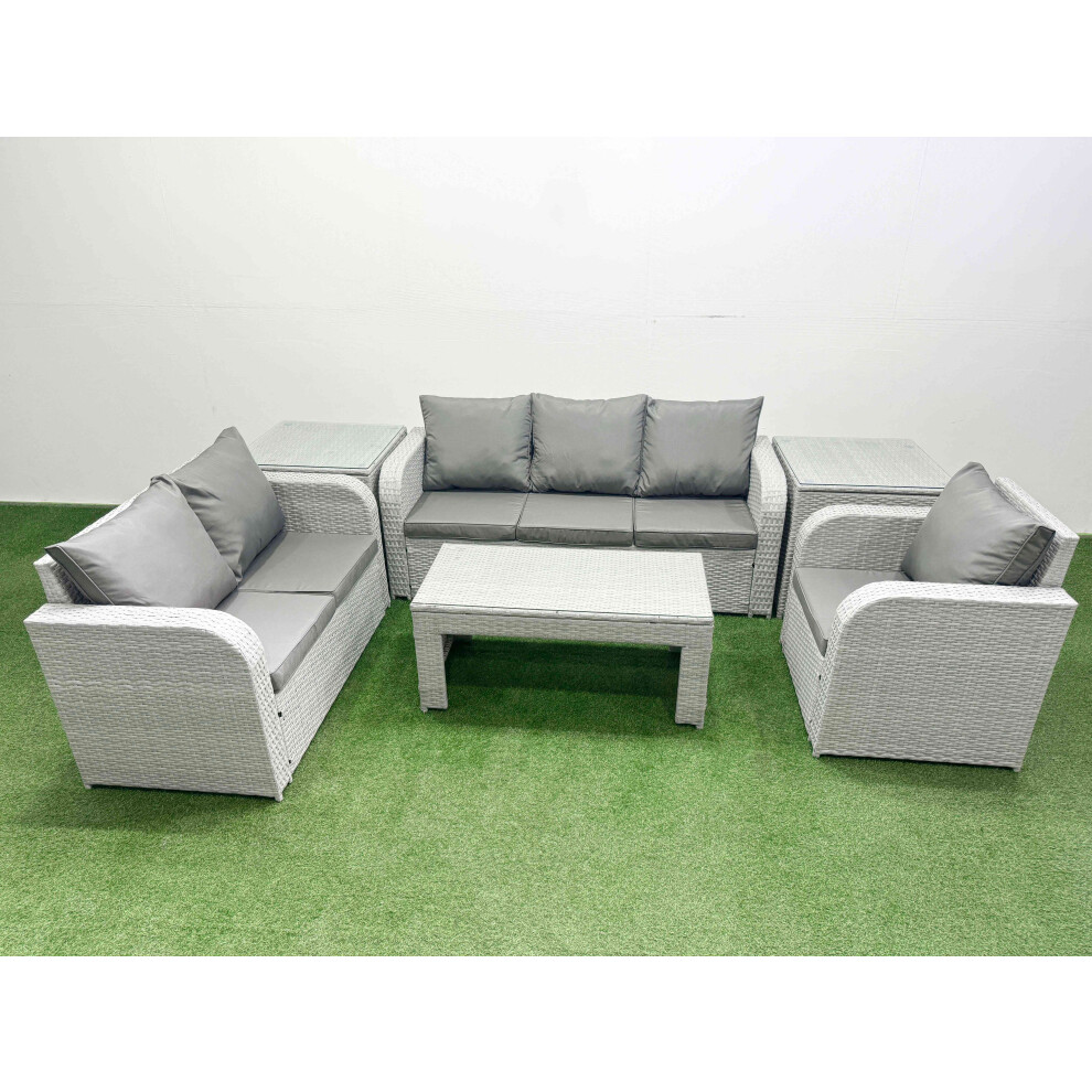 Fimous Light/Grey 6-Seater Pe Rattan Outdoor Sofa Set | Oblong Coffee Table, Reclining Chair, Loveseat, 3-Seater Sofa, 2 Side Tables - Image 2