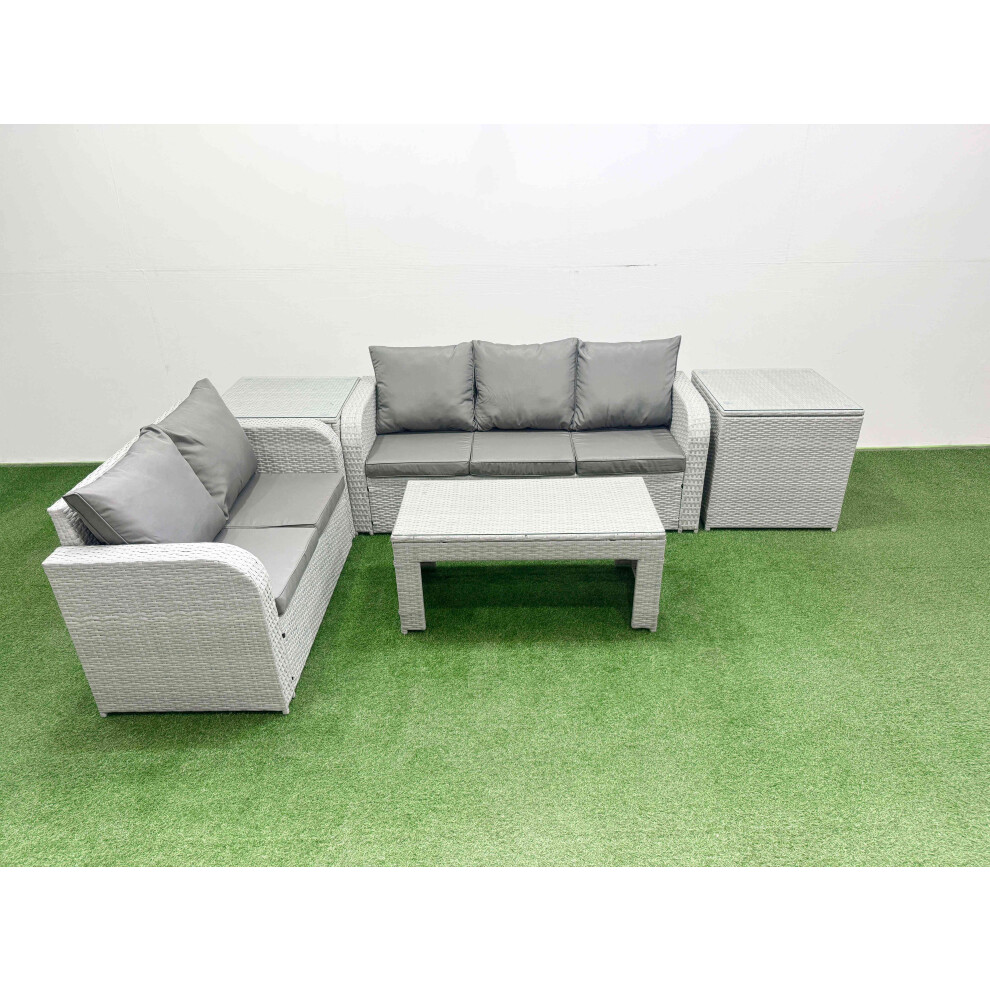 Fimous 5 Seater PE Rattan Wicker Garden Furniture Patio Conservatory Sofa Set with 3 Seater Sofa Love Sofa 2 Side Table