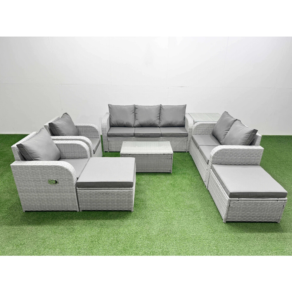 Fimous PE Rattan Garden Furniture Set Adjustable Chair Sofa Double Love Seat 2 Seater Sofa Lounge Set 2 Big Footstool Side Table