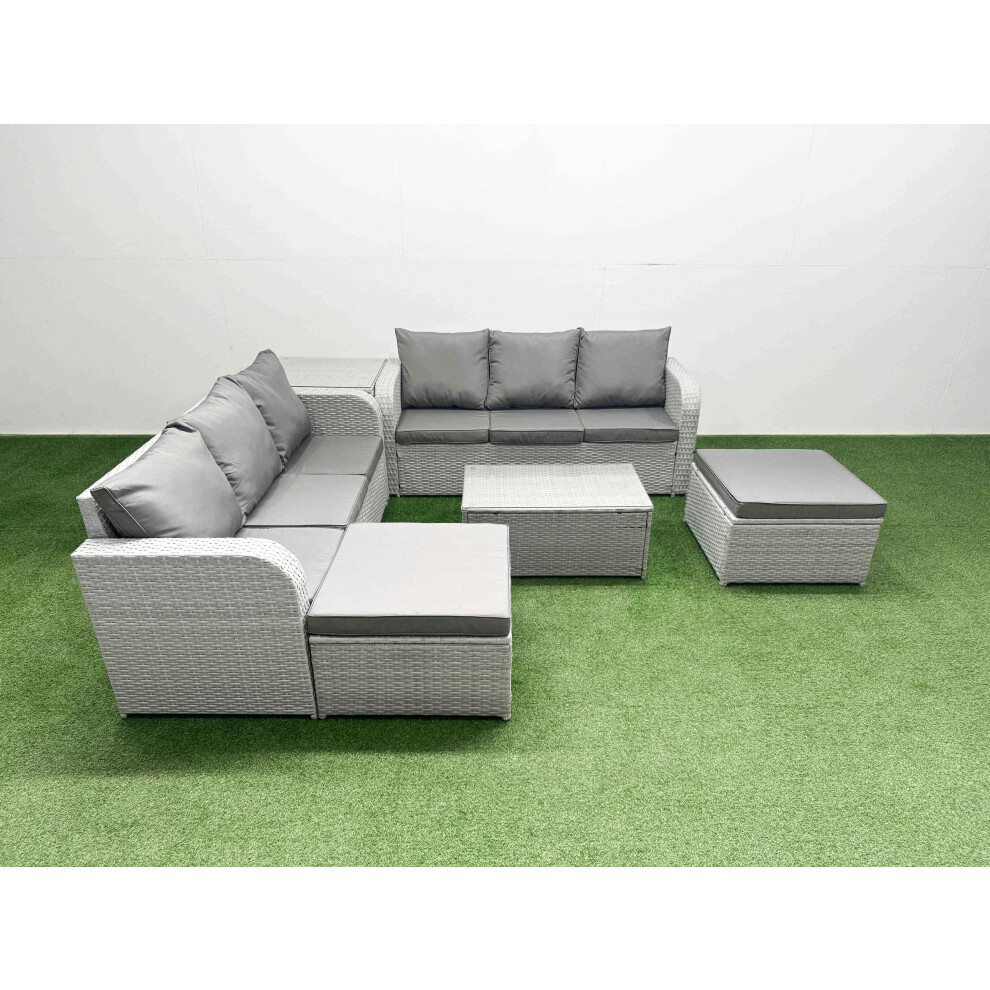 Fimous Unisex Light Grey Outdoor Garden Furniture Sets Seater Wicker Rattan Furniture Sofa Sets W/ Rectangular Coffee Table High Back Lounge Sofa 2 Big Footstool Size 8 - Image 2