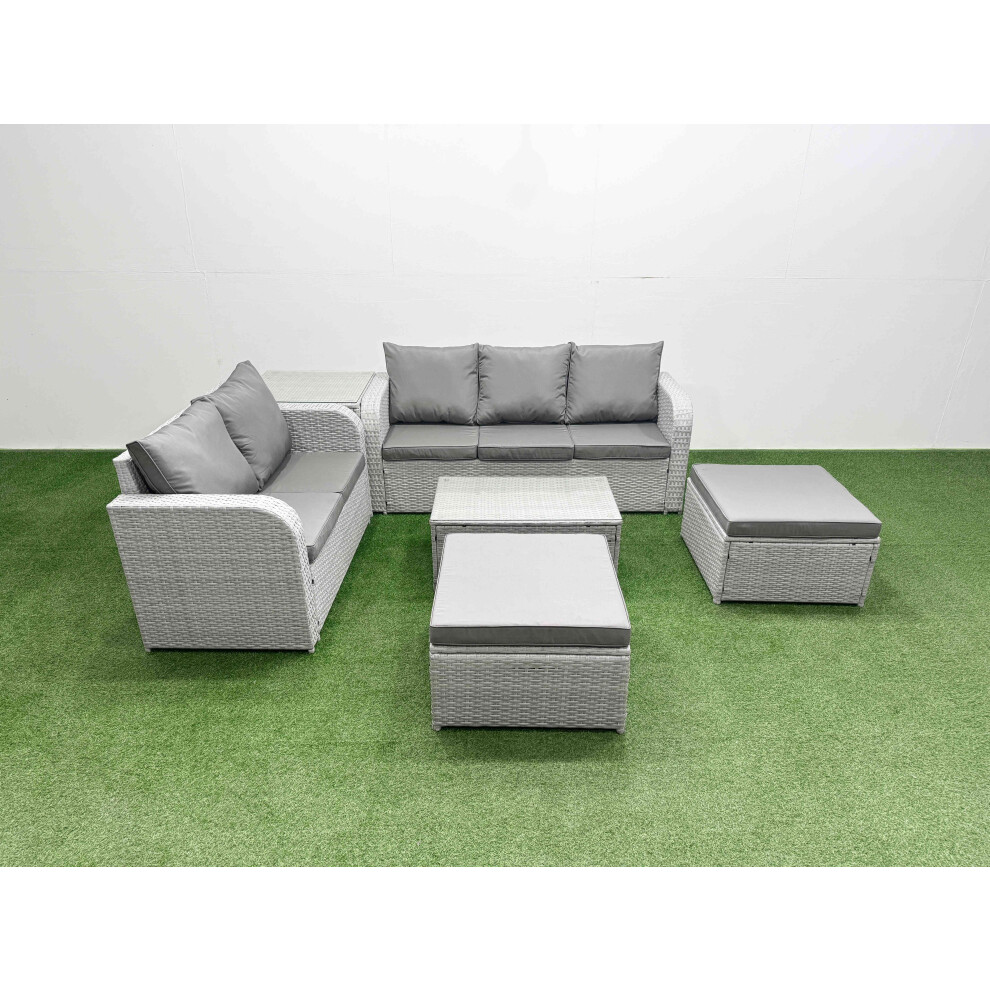 Fimous 7 Seater PE Rattan Wicker Garden Furniture Patio Conservatory Sofa Set with 3 Seater Sofa Love Sofa 2 Big Footstool Side Table