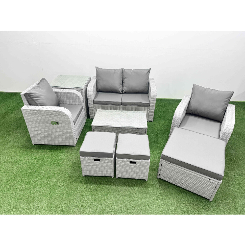 Rackhams Light/Grey 7-Seater Pe Wicker Rattan Garden Sofa Set - Reclining Adjustable Chair With Rectangular Coffee Table - Image 2