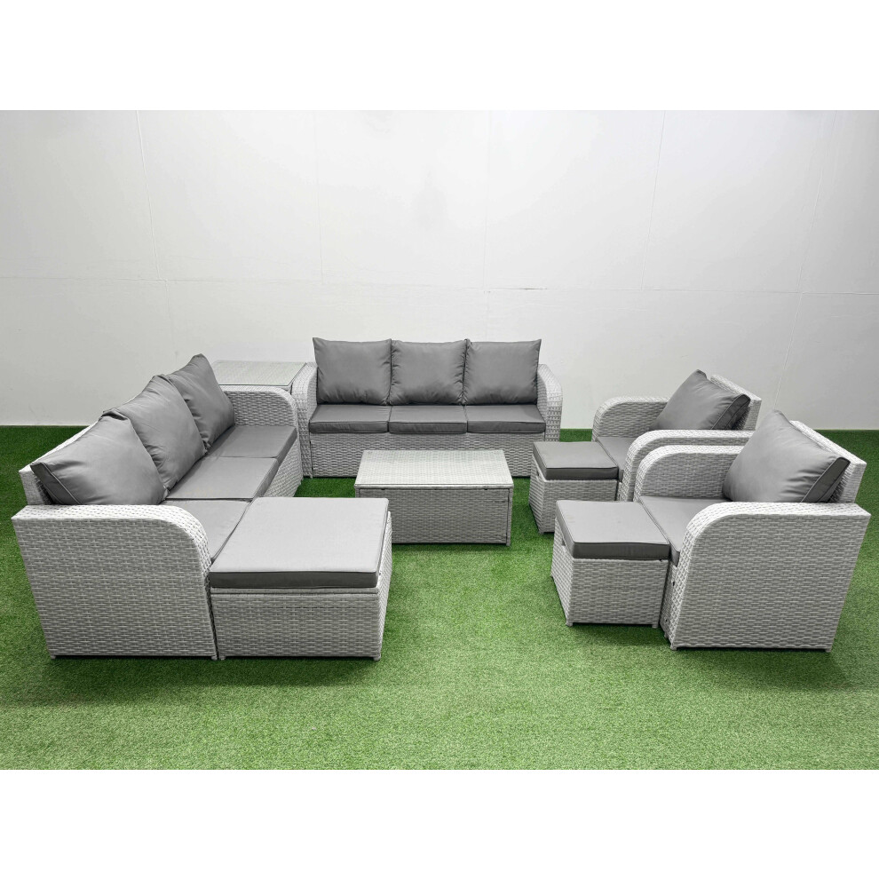 B&Q - Pe Rattan High Back Lounge Sofa Set Coffee Table & Chairs Set 3 Seater Sofa Reclining Chair 3 Stools Side Table - Image 2