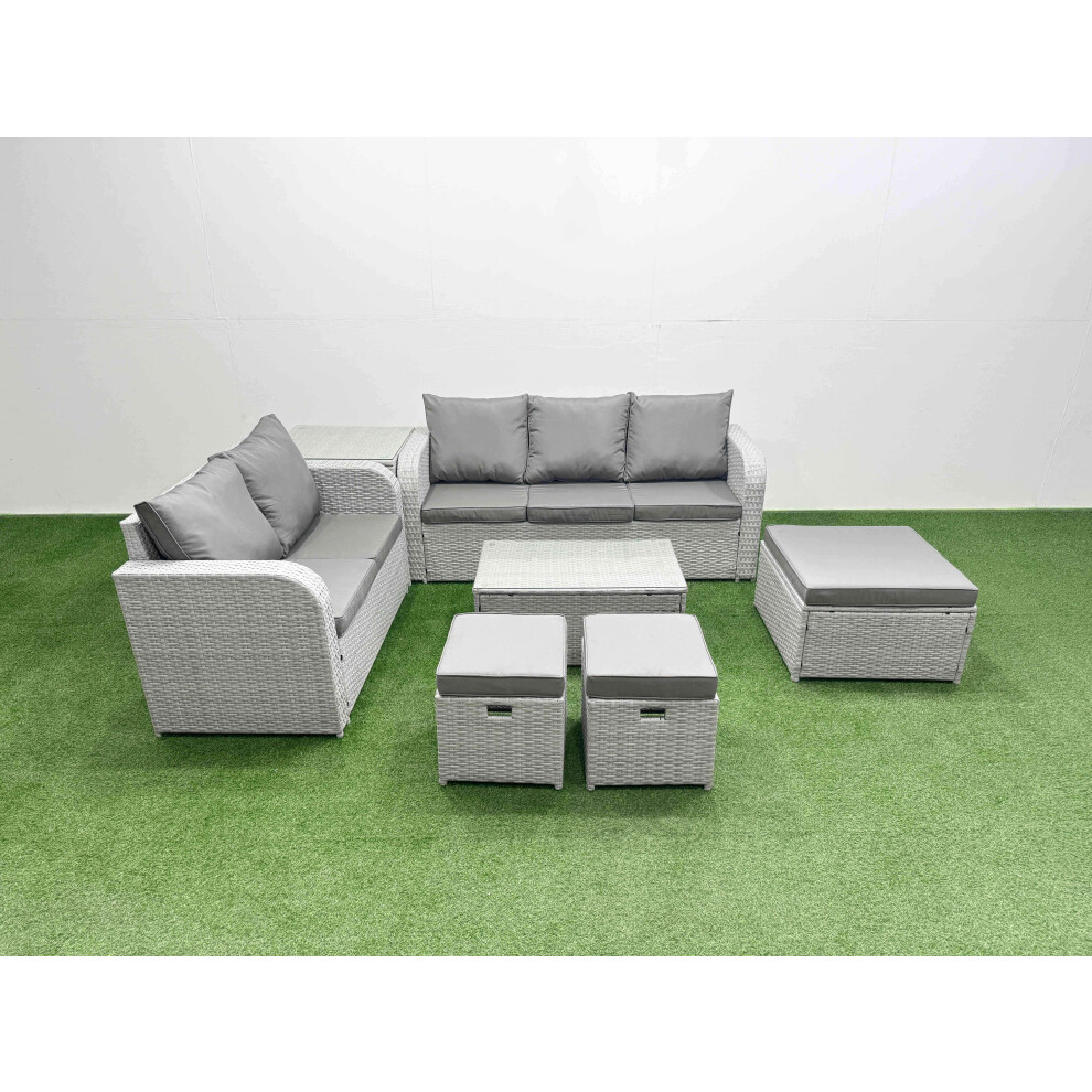 Rackhams Light/Grey 8 Seater Pe Rattan Wicker Garden Furniture Patio Conservatory Sofa Set With Rectangular Coffee Table 3 Seater Sofa Love Sofa 3 Stool Side Table - Image 2