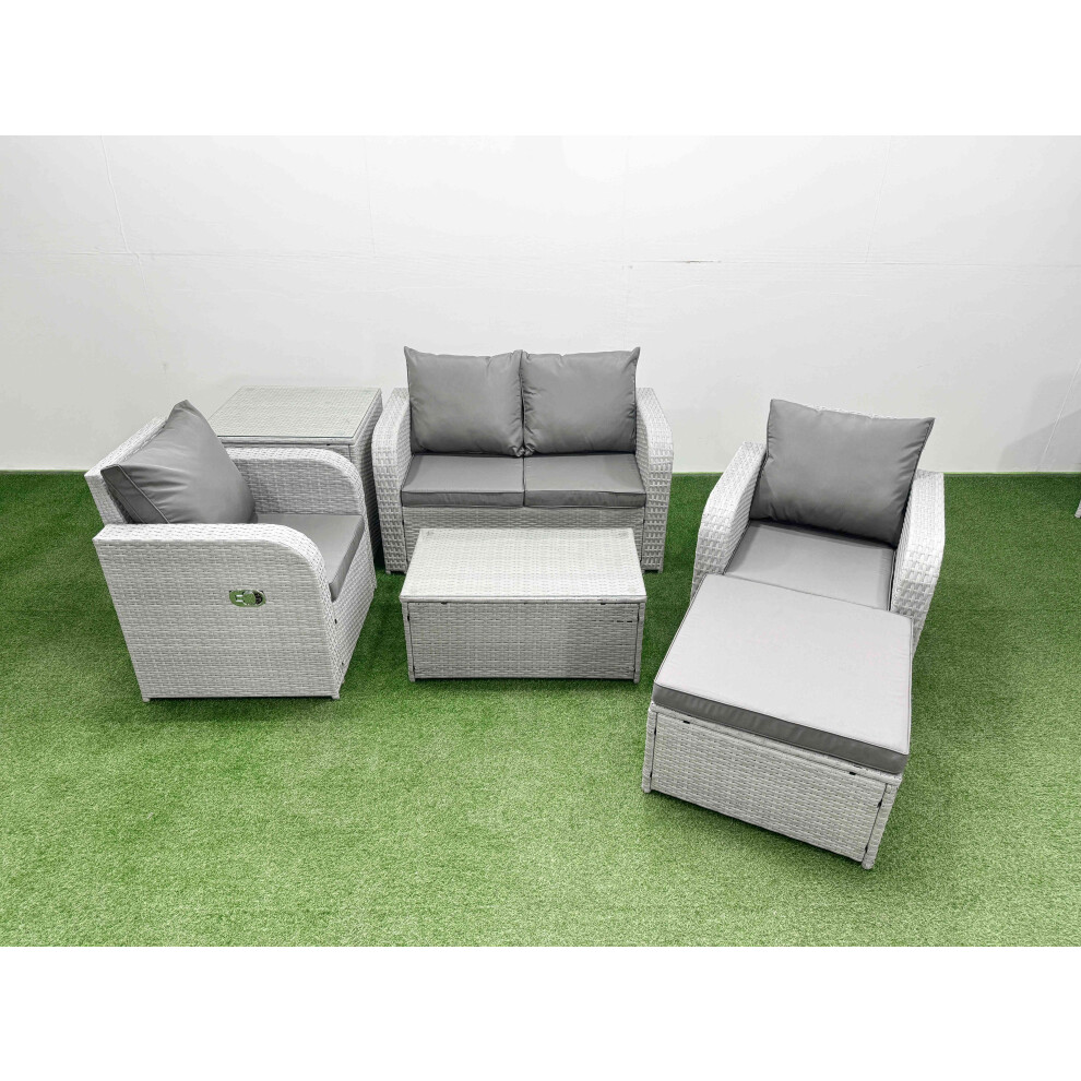 Rackhams Light/Grey 5-Seater Pe Rattan Sofa Set | Reclining Chair, Rectangular Coffee Table, Footstool, Side Table - Image 2