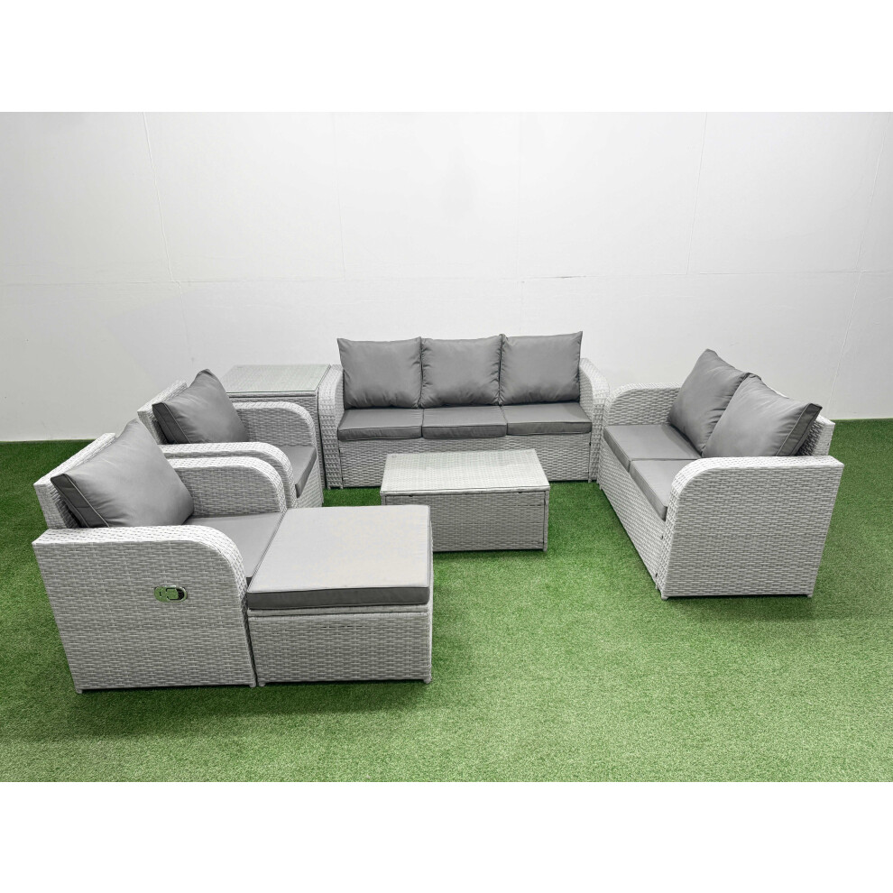 Fimous PE Rattan Garden Furniture Set Adjustable Chair Sofa Double Love Seat 2 Seater Sofa Lounge Set Oblong Coffee Table Side Table