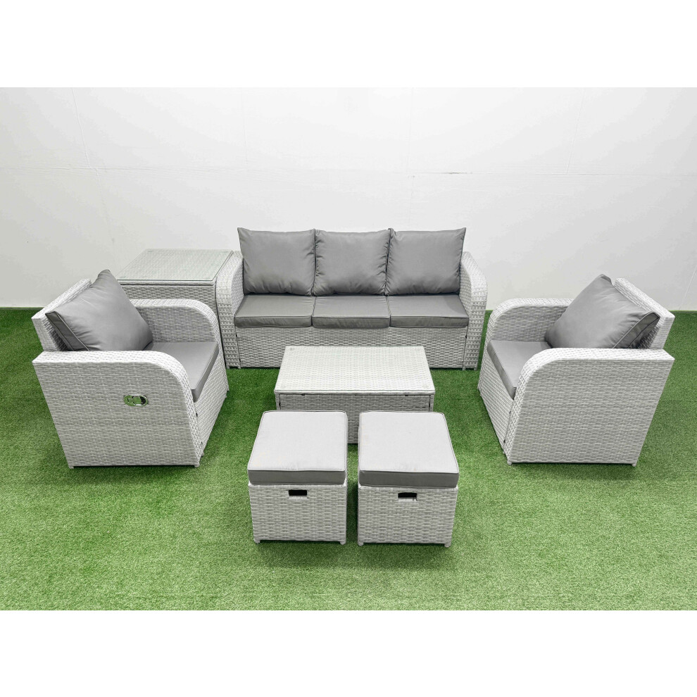B&Q - Pe Rattan Garden Furniture Set Reclining Chair Lounge Sofa Set Oblong Coffee Table Side Table 2 Small Stools Light Grey - Image 2