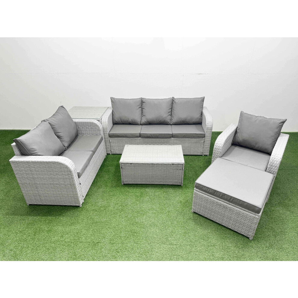 Fimous Patio PE Wicker 7 Seater Outdoor Rattan Furniture Sofa Sets with Rectangular Coffee Table 3 Seater Sofa Big Footstool Side Table