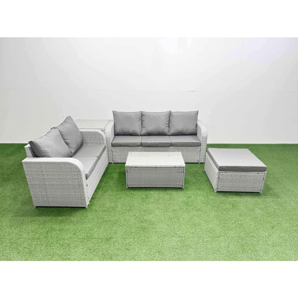 Fimous 6 Seater PE Rattan Wicker Garden Furniture Patio Conservatory Sofa Set with 3 Seater Sofa Love Sofa Big Footstool Side Table