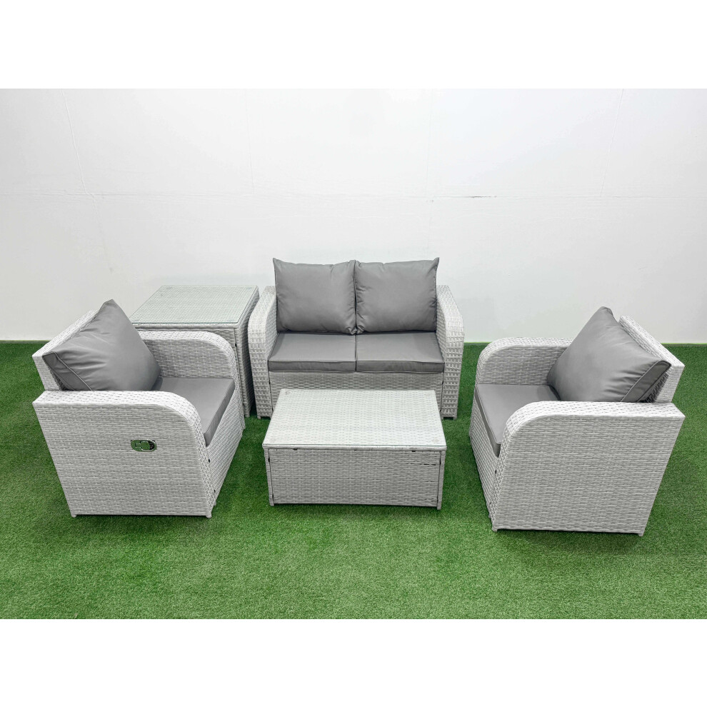 Fimous PE Wicker Rattan Garden Furniture Set Sofa Set Reclining Adjustable Chair Rectangular Coffee Table 4 Seater With Side Table