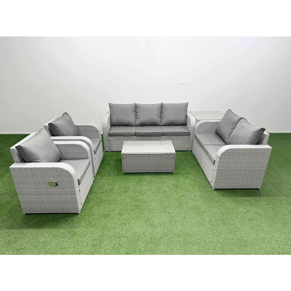 Fimous PE Rattan Garden Furniture Set Adjustable Chair Sofa Double Love Seat 2 Seater Sofa Lounge Set Oblong Coffee Table Side Table