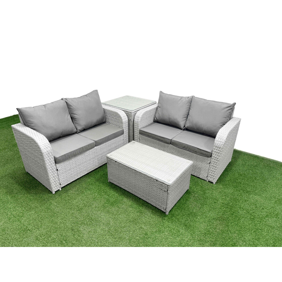 Fimous 4 Seater Outdoor Love Sofa Set Rattan Garden Furniture Set with Rectangular Coffee Table Side Table Light Grey