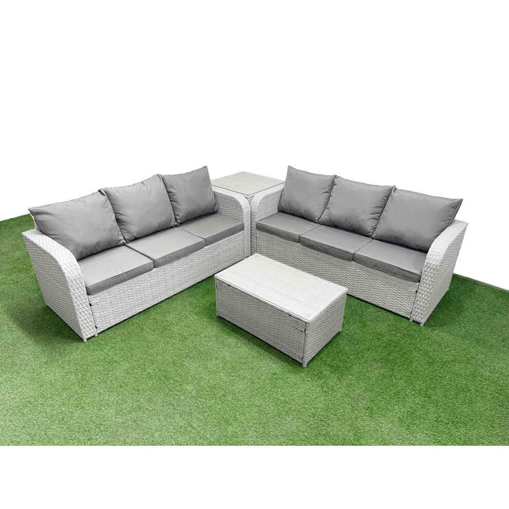 Fimous Unisex Light Grey Outdoor Garden Furniture Sets Seater Wicker Rattan Furniture Sofa Sets W/ Rectangular Coffee Table High Back Lounge Sofa Side Table Light Size 6 - Image 2