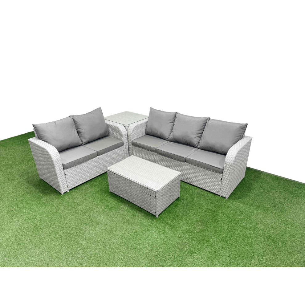 Fimous 5 Seater PE Rattan Wicker Garden Furniture Patio Conservatory Sofa Set with Rectangular Coffee Table 3 Seater Sofa Love Sofa Side Table