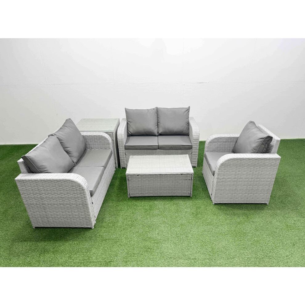 Fimous Unisex Light Grey High Back Poly Rattan Garden Furniture Set W/ Reclining Chair Loveseat Sofa Rectangular Coffee Table Indoor Outdoor Patio Set Side Table Light Size 5 - Image 2