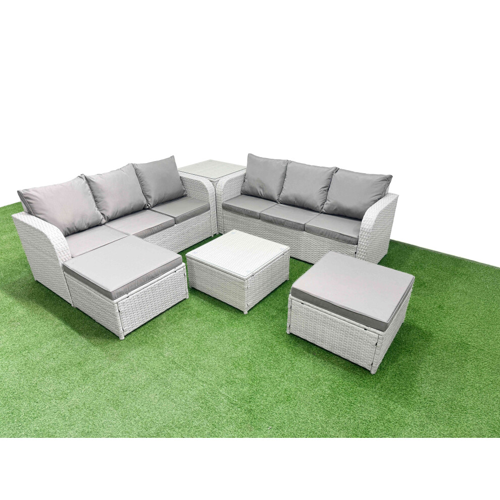 Fimous Outdoor Garden Furniture Sets 8 Seater Wicker Rattan Furniture Sofa Sets with high Back Lounge Sofa 2 Big Footstool Side Table