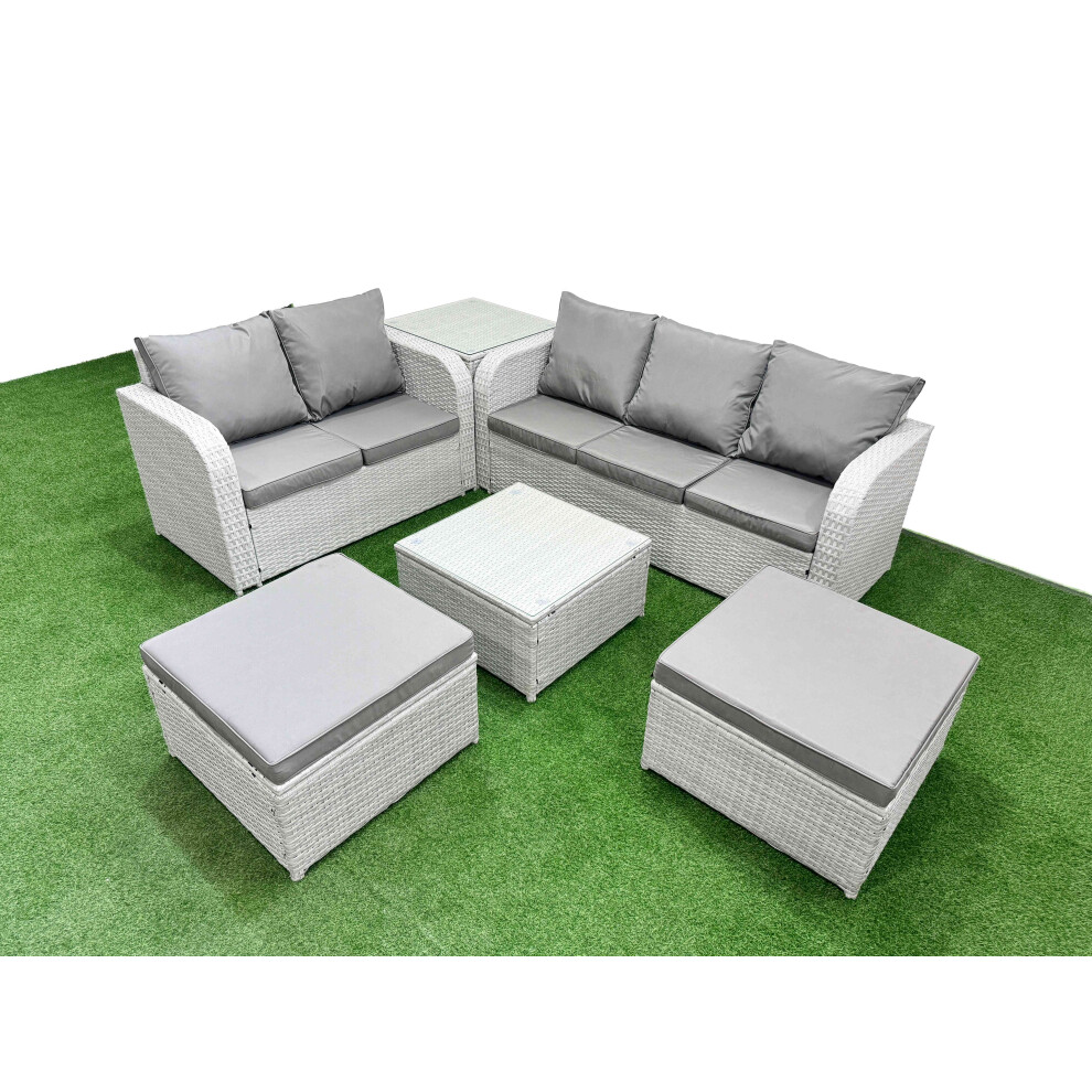 Fimous 7 Seater PE Rattan Wicker Garden Furniture Patio Conservatory Sofa Set with 3 Seater Sofa Love Sofa 2 Big Footstool Side Table