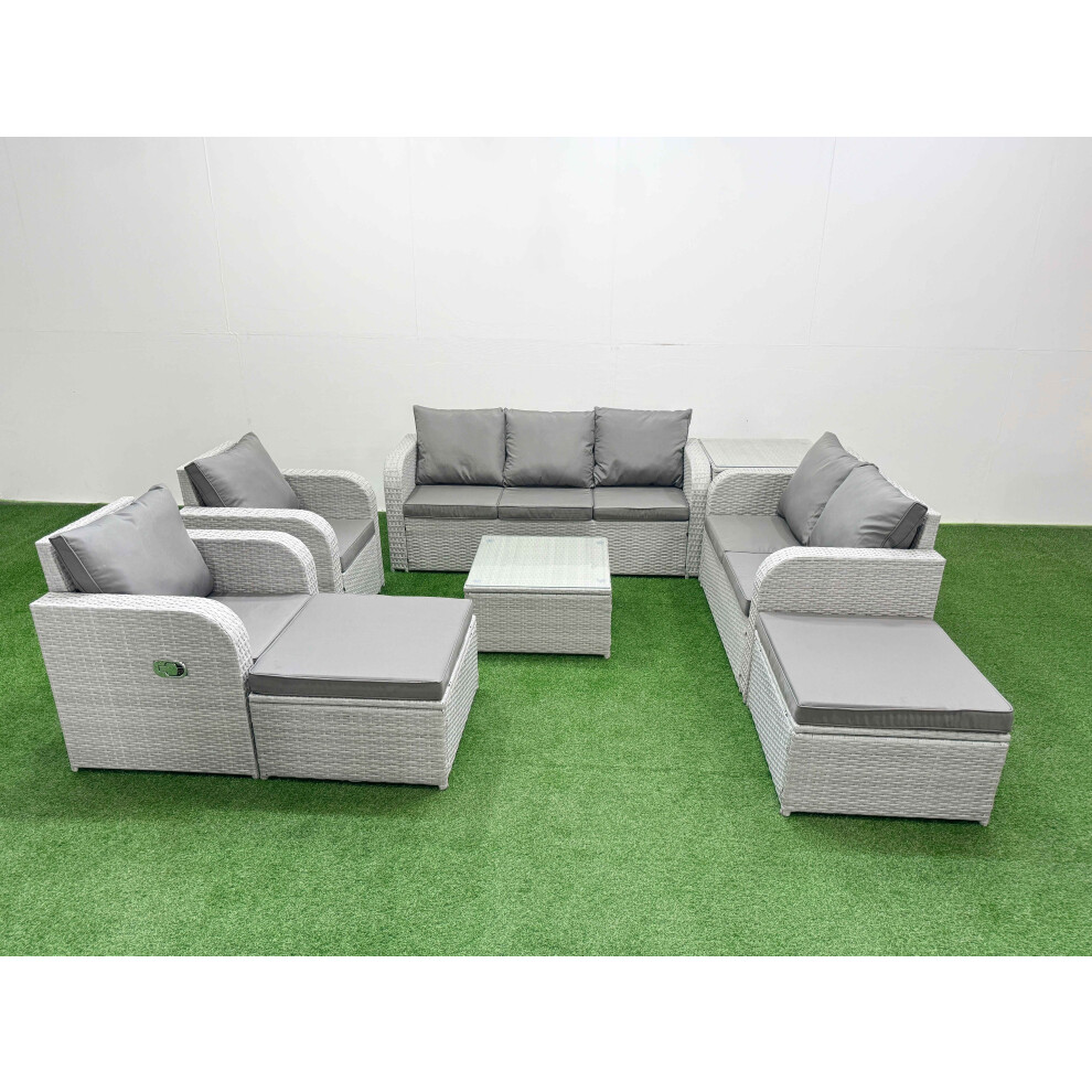 Fimous PE Rattan Garden Furniture Set Adjustable Chair Sofa Double Love Seat 2 Seater Sofa Lounge Set 2 Big Footstool Side Table