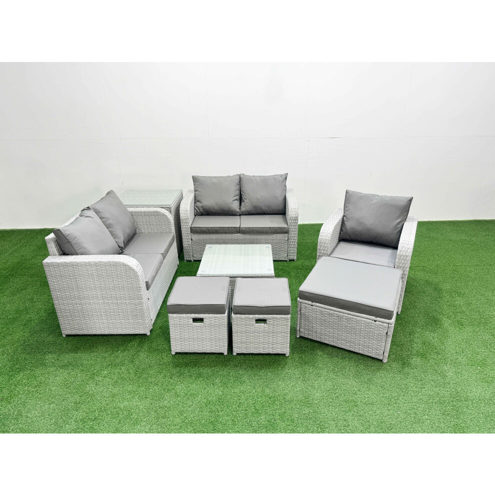 Rackhams Light/Grey 3 Stools Garden Furniture Set, High Back Poly, Reclining Loveseat, Square Coffee Table, Indoor Outdoor And Side Table, - Image 2