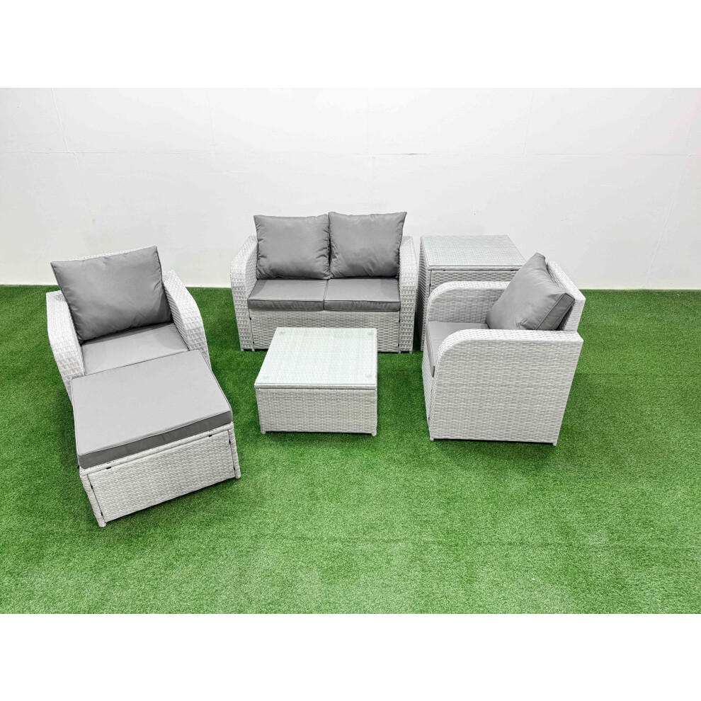 Fimous Light Grey PE Wicker Rattan Garden Furniture Set Sofa Set Reclining Adjustable Chair Square Coffee Table 5 Seater