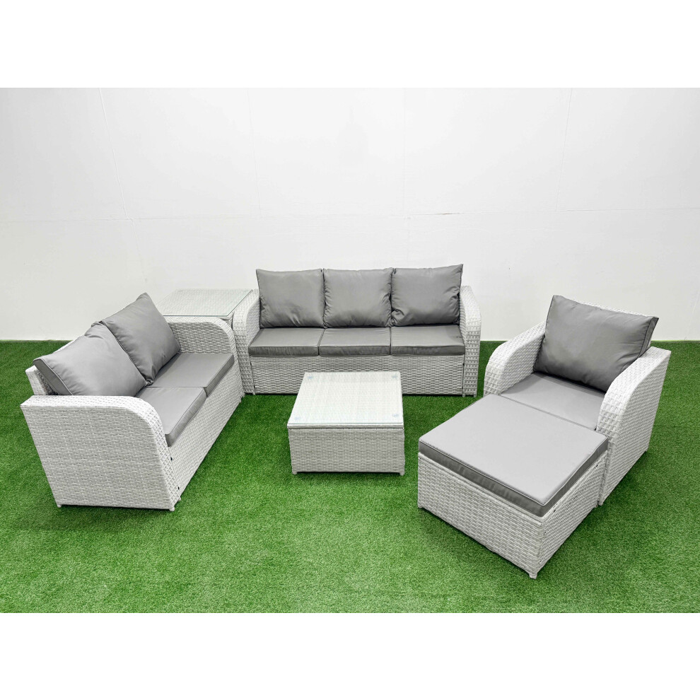 Fimous Patio PE Wicker 7 Seater Outdoor Rattan Furniture Sofa Sets with Reclining Chair Loveseat Sofa Big Footstool Side Table