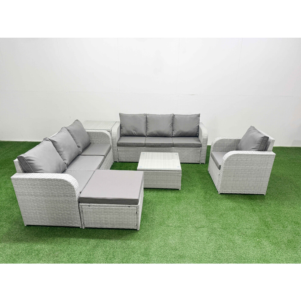 Fimous 8 Seater Poly Rattan Outdoor Garden Furniture Square Coffee Table Sofa Set Patio Reclining Chair Big Footstool Side Table