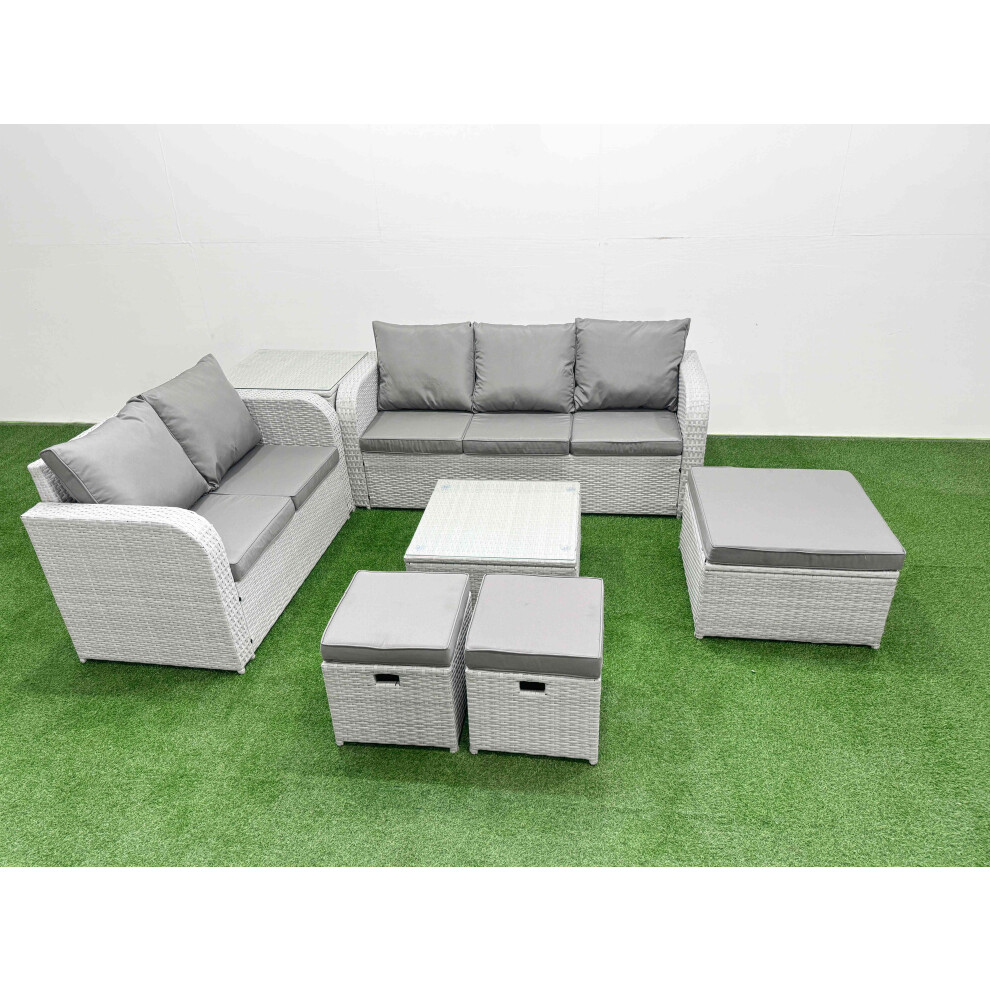 Fimous 8 Seater PE Rattan Wicker Garden Furniture Patio Conservatory Sofa Set with 3 Seater Sofa Love Sofa 3 Stool Side Table