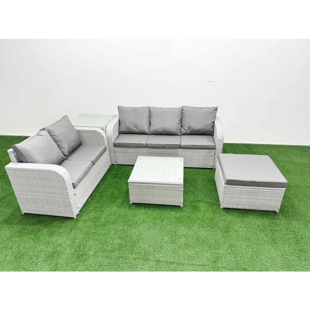 Fimous 6 Seater PE Rattan Wicker Garden Furniture Patio Conservatory Sofa Set with 3 Seater Sofa Love Sofa Big Footstool Side Table