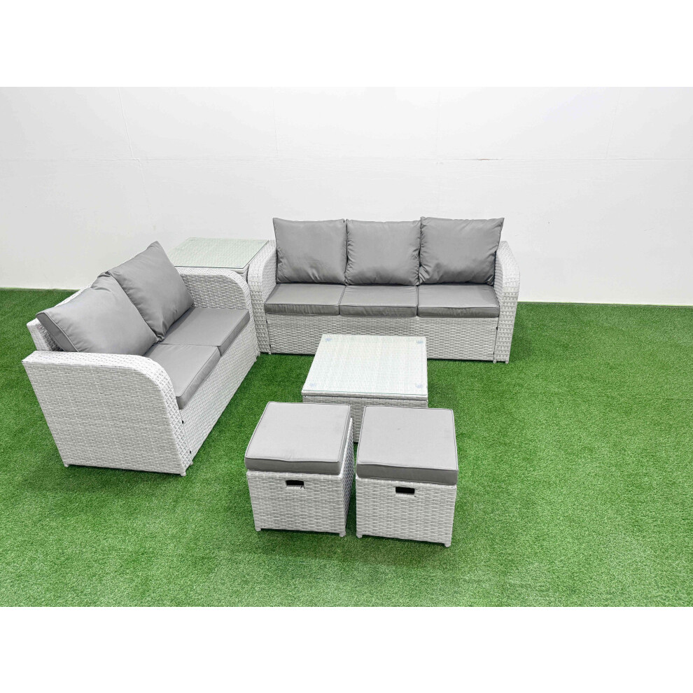 Fimous 7 Seater PE Rattan Wicker Garden Furniture Patio Conservatory Sofa Set with 3 Seater Sofa Love Sofa 2 Stools Side Table