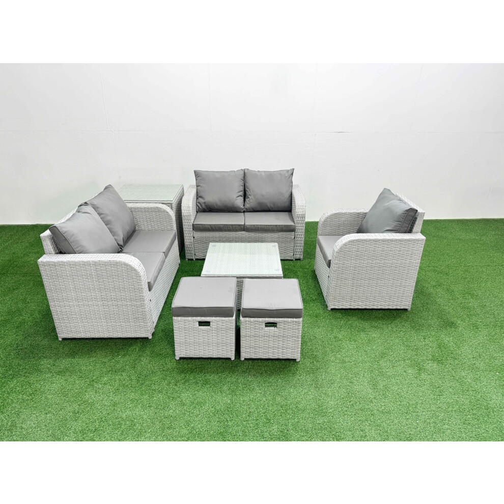 B&Q - Rattan Garden Furniture Set Reclining Chair Loveseat Sofa Square Coffee Table Indoor Outdoor Set 2 Stool Side Table - Image 2