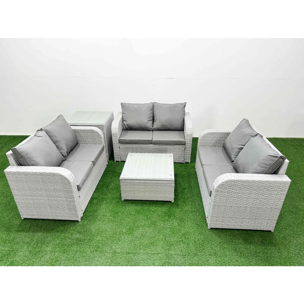 Fimous  6 Seater PE Wicker Rattan Furniture Sofa Sets with Square Coffee Table 2 Seater Love Sofa Side Table Light Grey