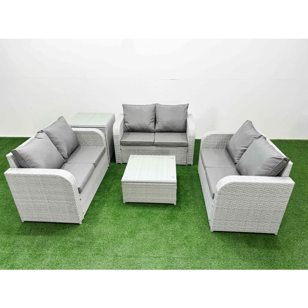 Rackhams Light/Grey 6 Seater Pe Wicker Rattan Furniture Sofa Sets With Square Coffee Table 2 Seater Love Sofa Side Table - Image 2