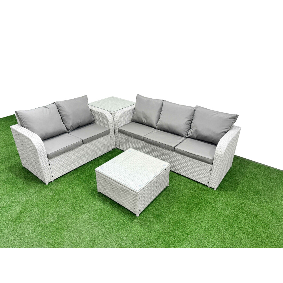 Fimous 5 Seater PE Rattan Wicker Garden Furniture Patio Conservatory Sofa Set with 3 Seater Sofa Love Sofa Side Table