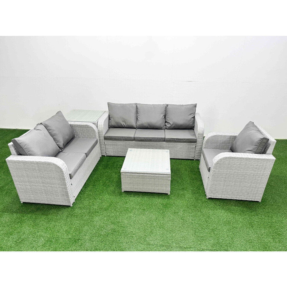 Fimous Patio PE Wicker 6 Seater Outdoor Rattan Furniture Sofa Sets with Reclining Chair Loveseat Sofa Side Table Light Grey