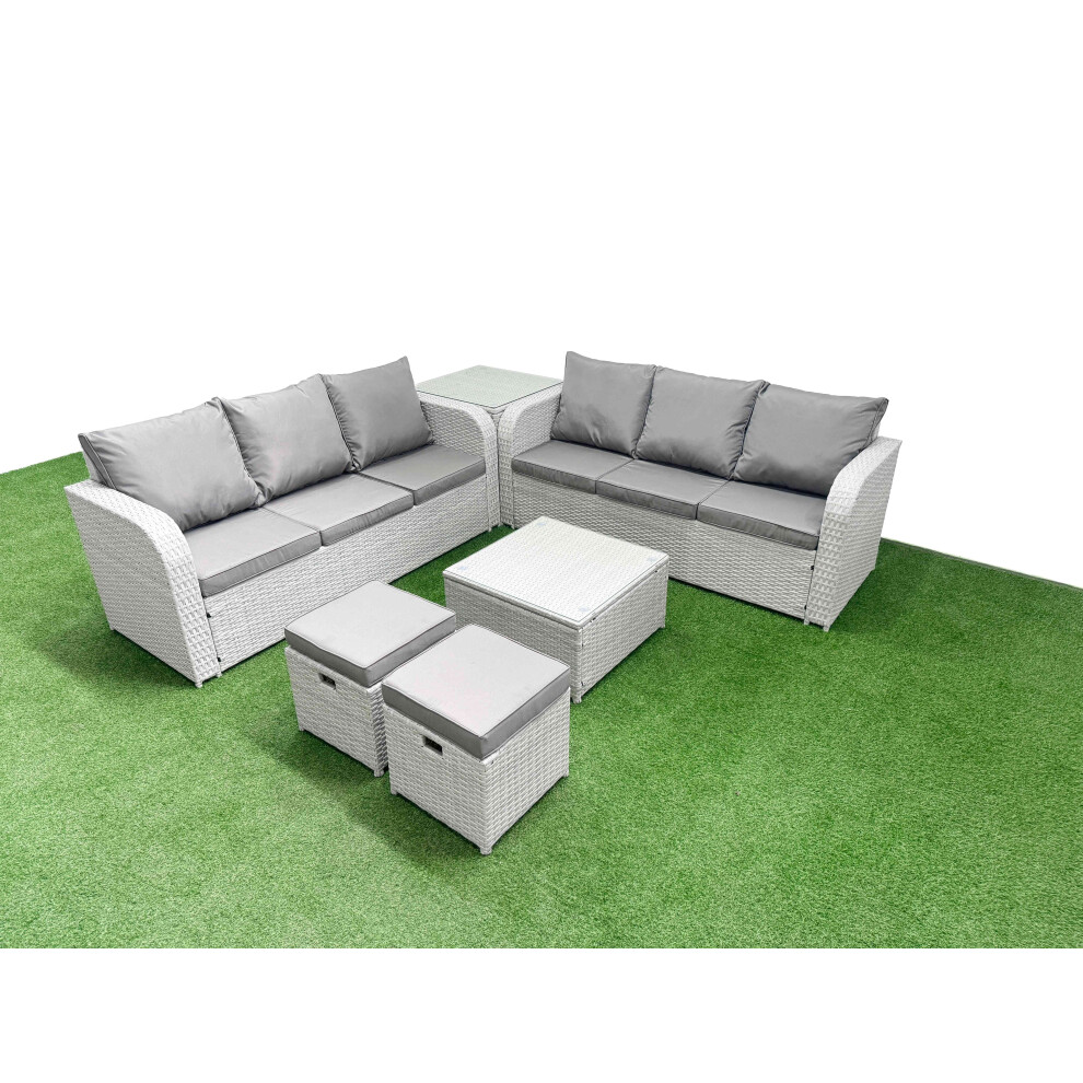 Fimous Outdoor Garden Furniture Sets 8 Seater Wicker Rattan Furniture Sofa Sets With High Back Lounge Sofa Stools Side Table
