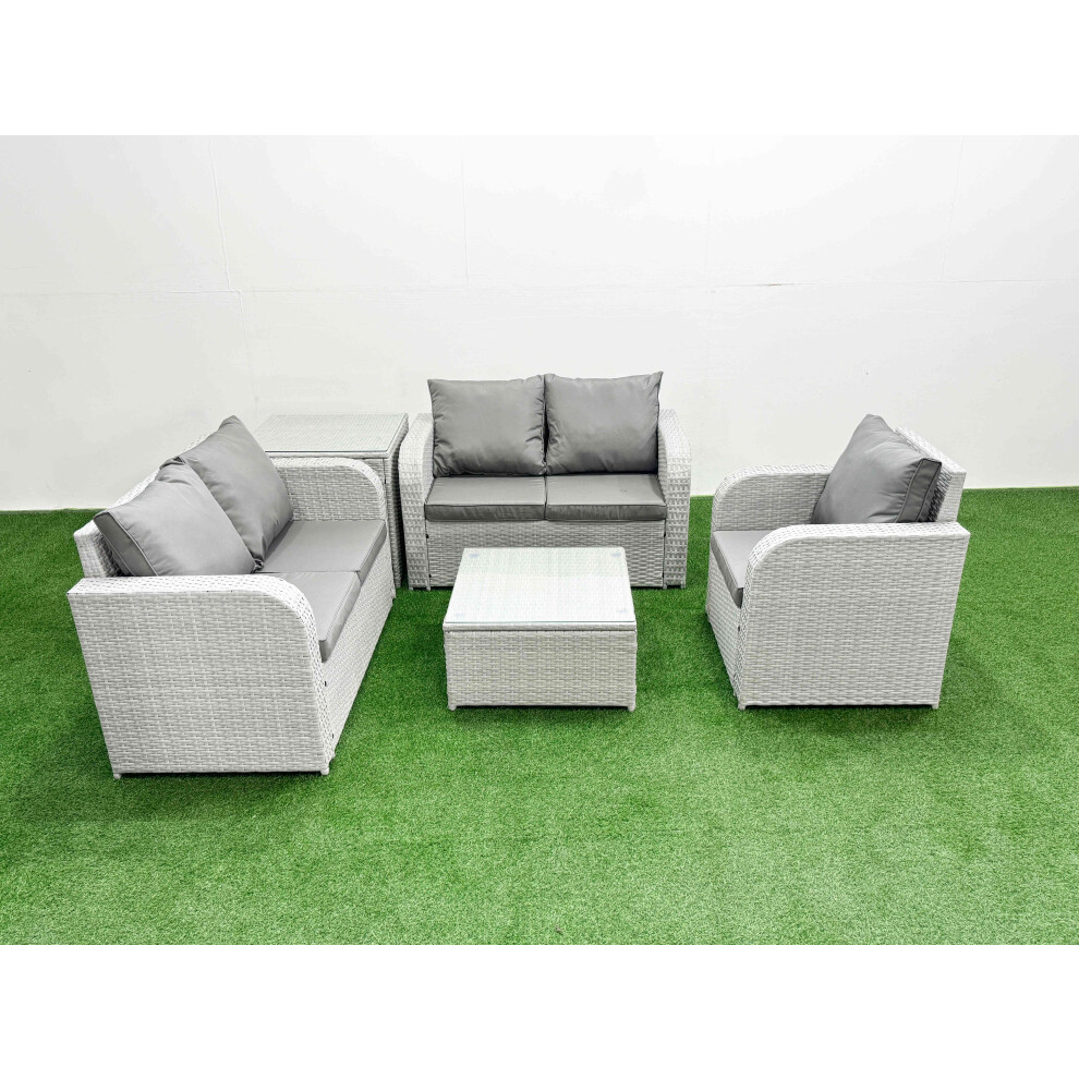 Fimous High Back Poly Rattan Garden Furniture Set with Reclining Chair Loveseat Sofa Indoor Outdoor Patio  Set Side Table