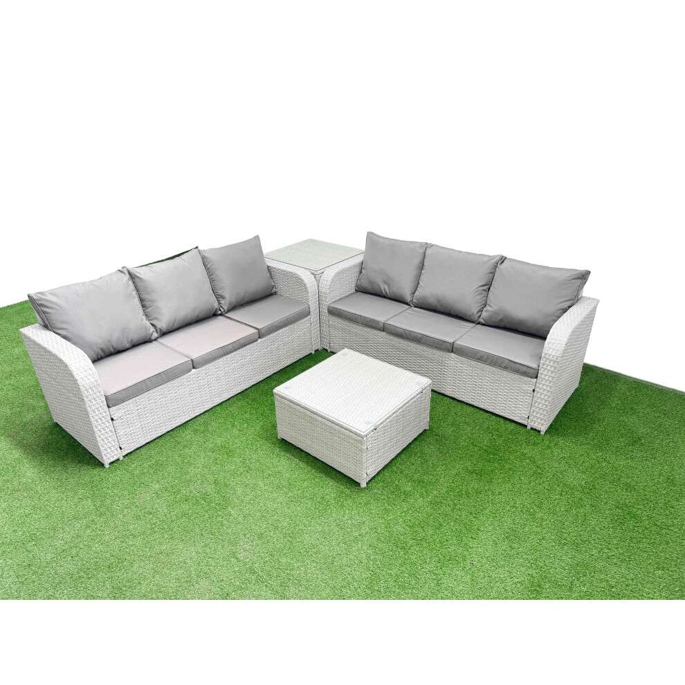 B&Q - Outdoor Garden Furniture Sets 6 Seater Wicker Rattan Furniture Sofa Sets High Back Lounge Sofa Side Table Light Grey - Image 2