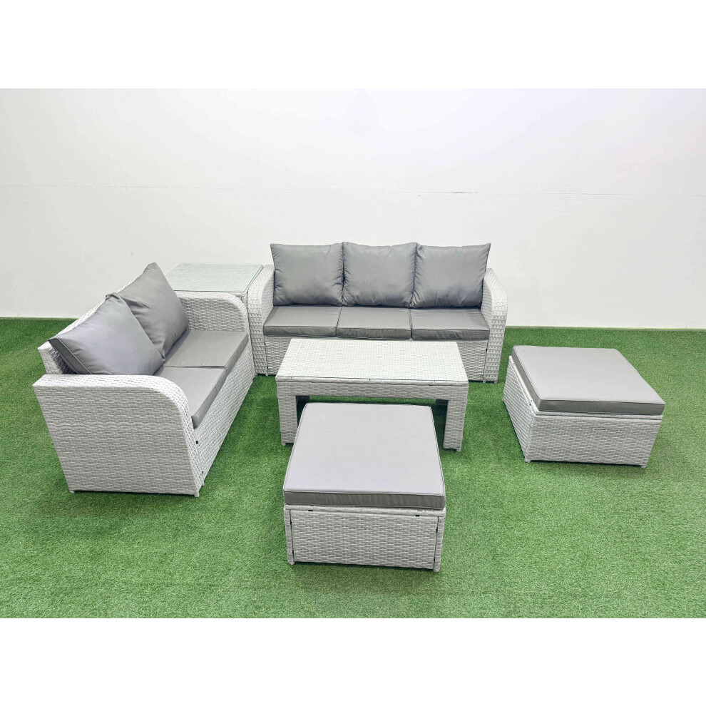 Fimous 7 Seater PE Rattan Wicker Garden Furniture Patio Conservatory Sofa Set with 3 Seater Sofa Love Sofa 2 Big Footstool Side Table