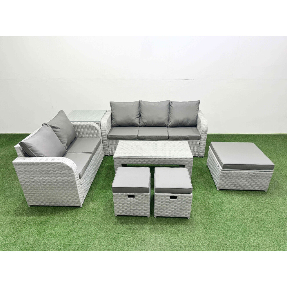 Fimous 8 Seater PE Rattan Wicker Garden Furniture Patio Conservatory Sofa Set with 3 Seater Sofa Love Sofa 3 Stool Side Table