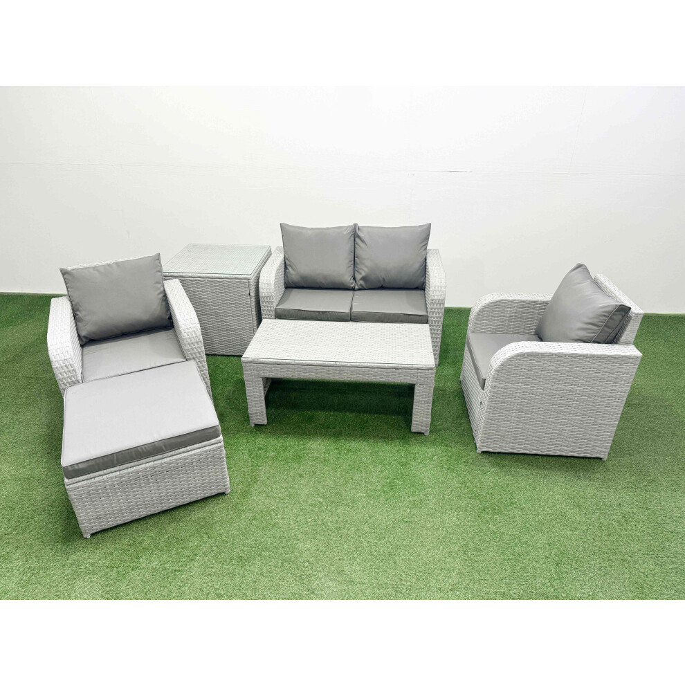 Fimous Light Grey PE Wicker Rattan Garden Furniture Set Sofa Set Reclining Adjustable Chair  5 Seater With Footstool Side Table