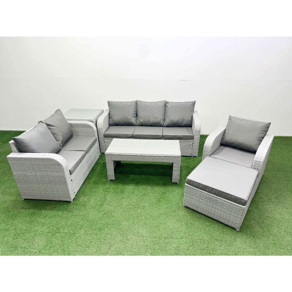 Fimous Patio PE Wicker 7 Seater Outdoor Rattan Furniture Sofa Sets with Reclining Chair Loveseat Sofa 3 Seater Sofa Side Table