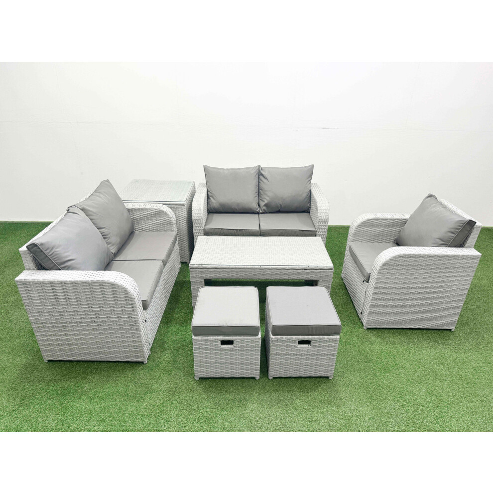 Fimous High Back Poly Rattan Garden Furniture Set with Reclining Chair Loveseat Sofa Indoor Outdoor Patio  Set 2 Stool Side Table